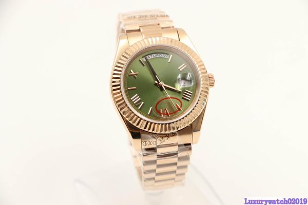 

2018 seller 18 ct everose gold 40mm 228235 mechanical self-winding movement president concealed folding crown clasp olive green dail men, Slivery;brown