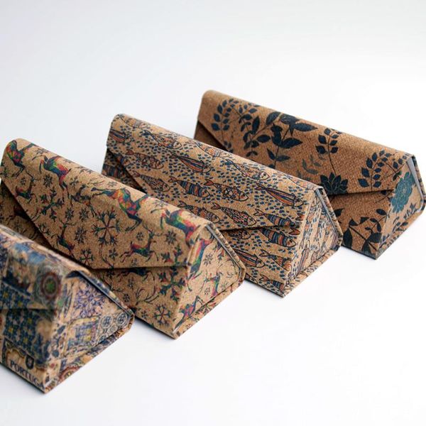 

folding wooden sunglasses box cork fabric case for eyeglasses, Silver