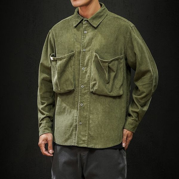 

oversized men cargo shirts coat 2019 mens pockets long sleeve retro green black shirts male korean jackets, Black;brown