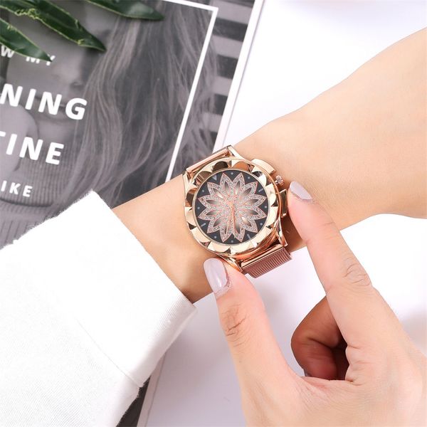 

luxury watch womern vansvar casual quartz stainless steel band women lucky flower rhinestone watch dameshorloge #03, Slivery;brown