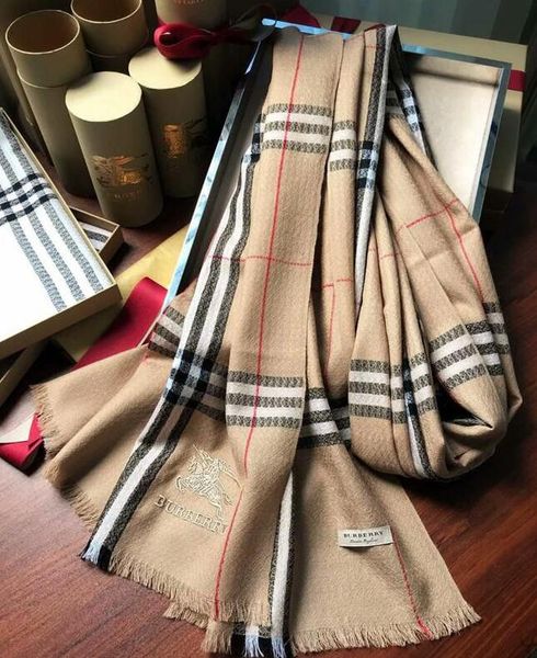 

2019 brand scarf fashion design cashmere scarf classic plaid cashmere designerembroidery cashmere scarf brand gift box, Blue;gray