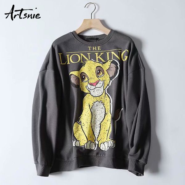 

artsnie streetwear cartoon gray sweatshirt women autumn 2019 o neck long sleeve oversized hoodie casual winter sweatshirts mujer, Black