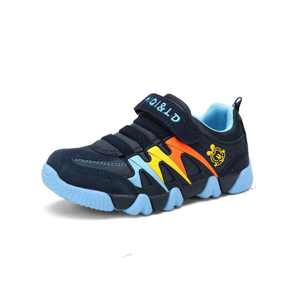 

new genuine leather children shoes wearable breathable boys sneakers girls stripes sports shoes size 22 to size 39, Black