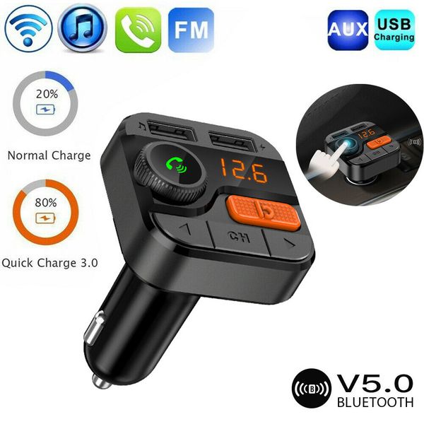 

for wireless 5.0 car transmitter bluetooth fm modulator phone charge tf mp3 player