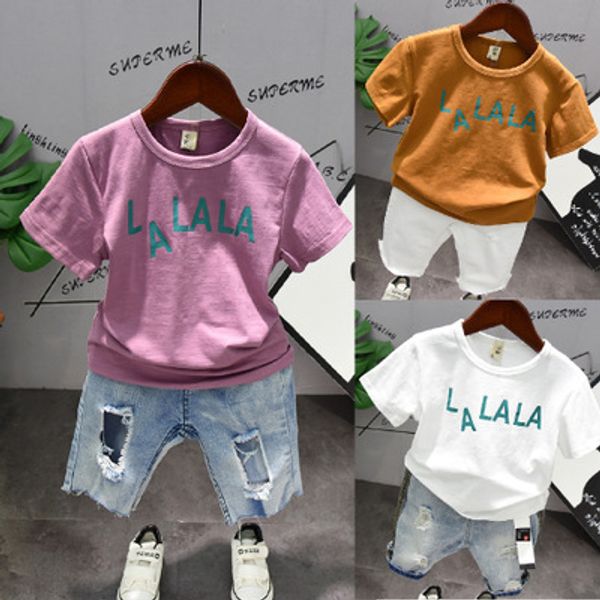 

baby boys and girls casual sets 2020 korean new summer children's clothing sets kids short sleeve t shirt clothes baby suit 2-7y t20041, White