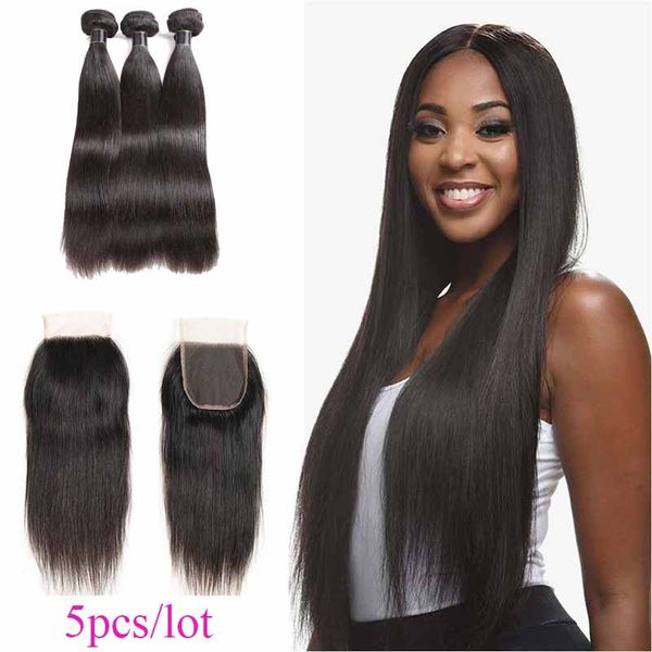 Brazilian Peruvian Malaysian Straight Remy Hair Bundles With Lace