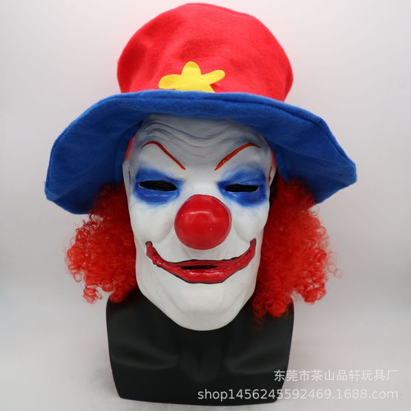 

funny scary evil clown mask latex rubber mask halloween costume clown mask with hair and hat for adults ing