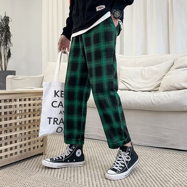 

men's leisure lattice printing cotton casual pants haren pants male trousers active elastic hip hop style male sweatpants m-5xl, Black