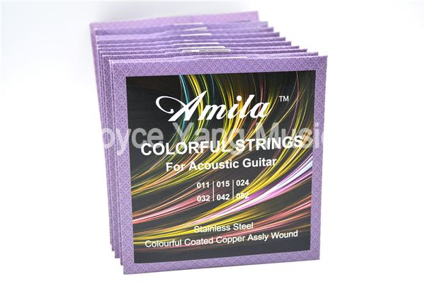 

10 sets amila colorful strings acoustic guitar strings colourful coated copper alloy wound 1st-6th strings 011-052 wholesales