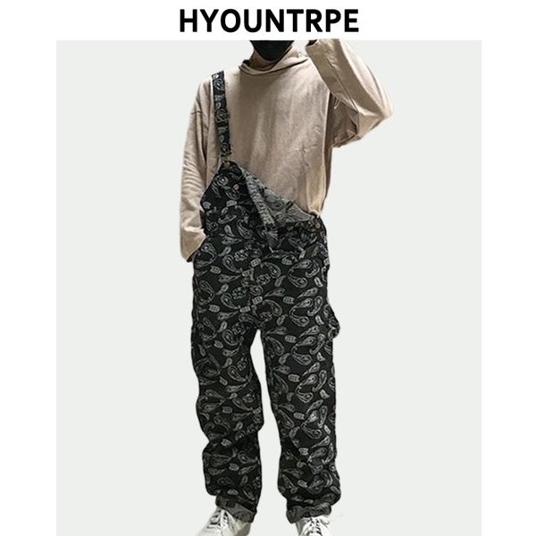 

hip hop denim suspender trousers mens new fashion embroidery denim black jeans jumpsuit loose straight casual streetwear pants, Blue