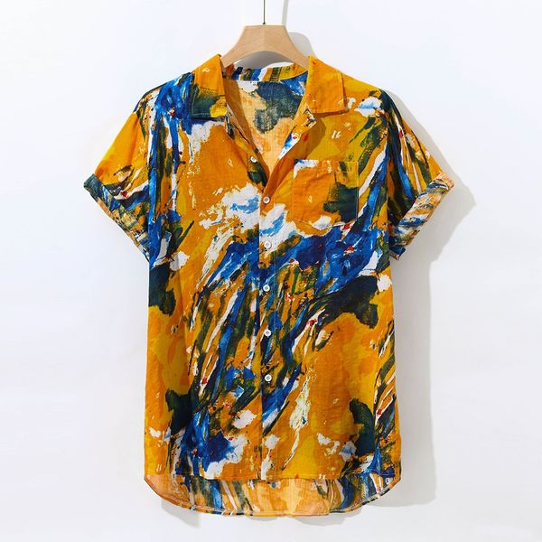 

short sleeve hawaiian shirt men turn down collar full print summer cotton shirts casual streetwear camisa masculina mens clothin, White;black