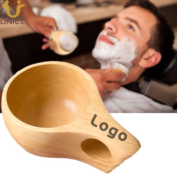 Moq 50 peças personalizar logotipo barba tigela de barbear caneca de barbear de madeira natural para creme de barbear sabão copo de barbear cuidados masculinos