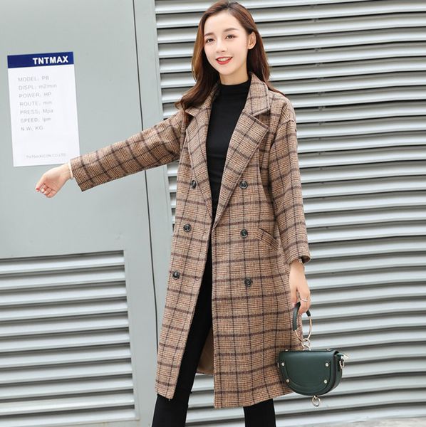 

ladies gray green khaki winter trench coat thick fleece warm overcoat women korean double breasted velvet trenchcoat female, Tan;black