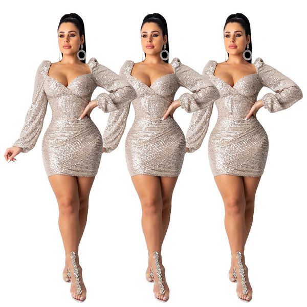 

68q397 night club women's wrap chest fashion sequin evening dress casual dresses skirts outwear long sleeve, Black;gray