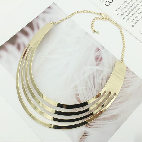 

4 layer bright torques choker necklace fashion alloy bib collares necklaces for women accessories 2018 statement jewelry mrs win, Golden;silver