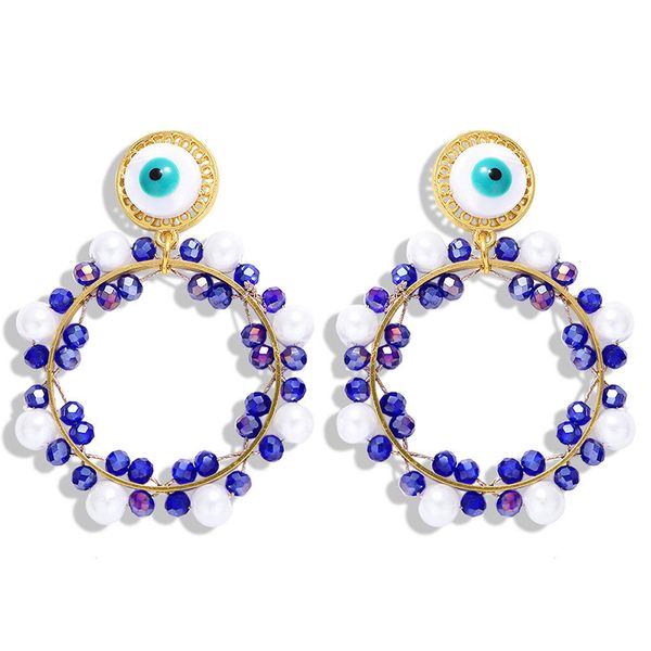 

handmade cute eye gold drop earrings fresh pearl multi color crystal beads circle earrings for lady girl party gift, Silver