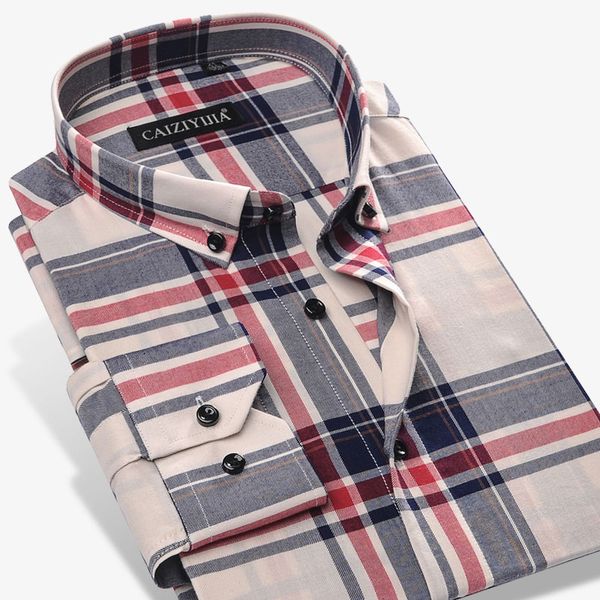 

luxury 100% cotton long sleeve soft men's plaid dress shirt social button-down collar slim fit fashion new smart casual shirt, White;black