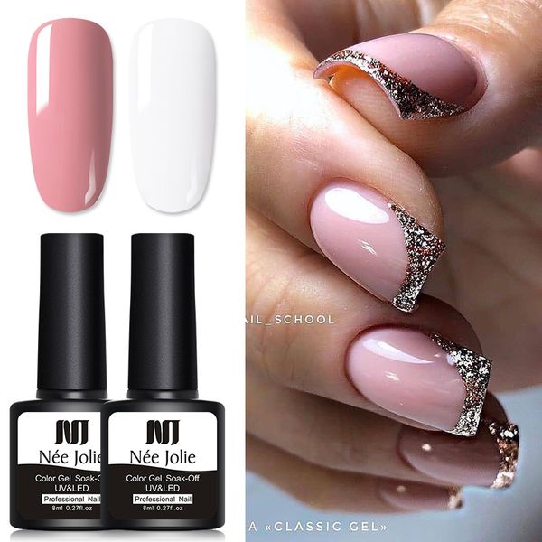 

nee jolie 4pcs uv gel nail polish set 2pcs nail art paint gel led lamp soak off uv varnish sparkly shinning art, Red;pink