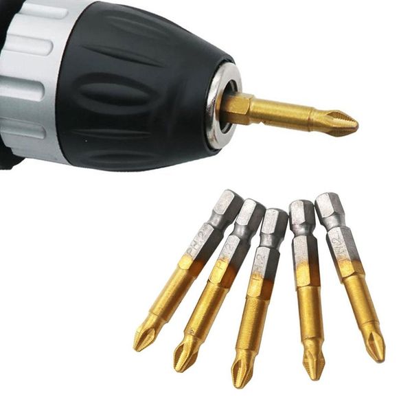 

5pcs/set anti slip electric screwdriver bits 1/4" hex shank titanium coated non-slipscrewdriver bits ph2 50mm