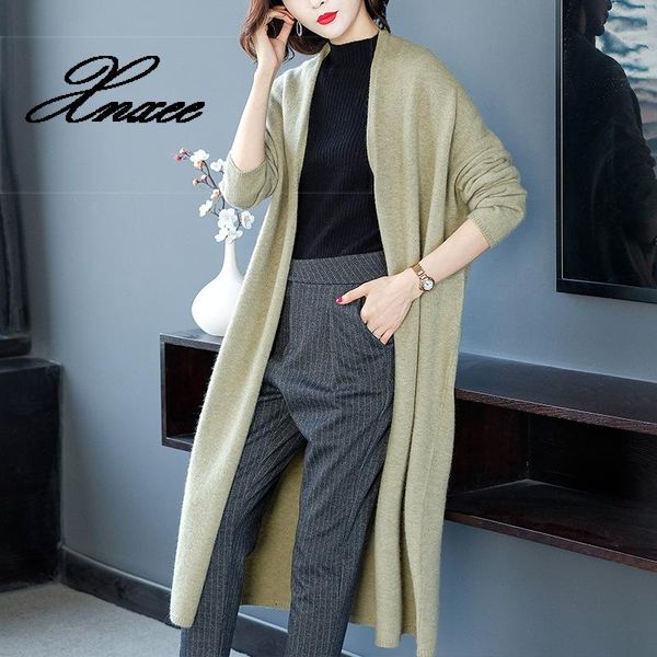 

xnxee women cardigans long section sweaters ladies solid loose knitted sweater winter spring female casual tricot jumper, White