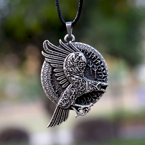 

sanlan norse viking wicca raven necklace crow jewelry, Silver