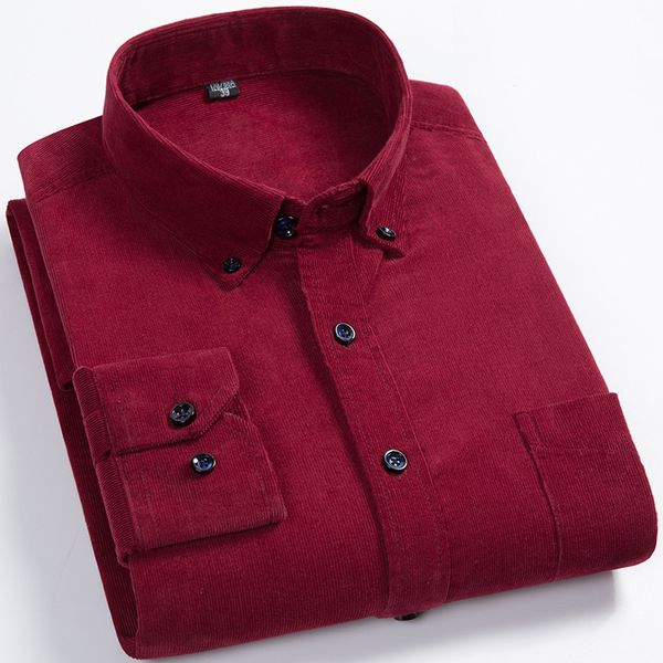 

men's casual shirts korean oversized corduroy shirt men wine red button up classic retro pure cotton solid color man 6xl, White;black