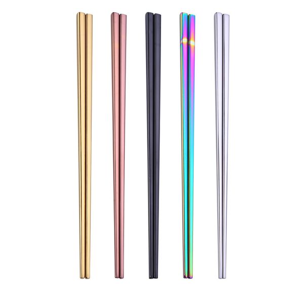 

1pair chopsticks stainless steel travel chop stick square head anti-scroll for kitchen travel gold chopsticks 23cm 7mm thick