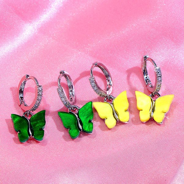 

jjfoucs 2pair/set fashion cz butterfly drop earrings for women shiny silver color resin insect dangle earrings sets jewelry