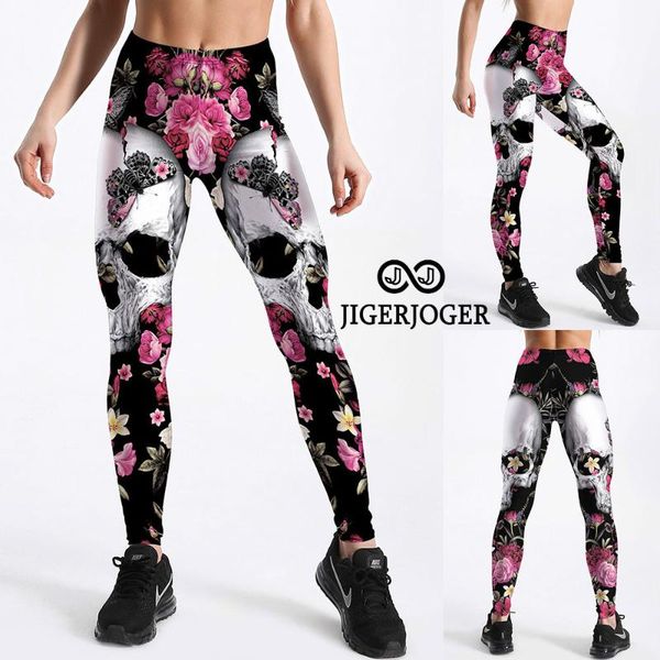 

jigerjoger leggings leggings forest pink flower flower skull 3d printed women's yoga pants drop shipping, White;red