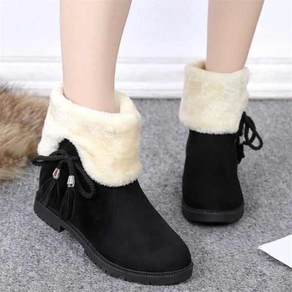 

lzj 2019 new fashion women snow boots flock winter ladies fashion warm snow boots shoes thigh high suede women mid-calf, Black