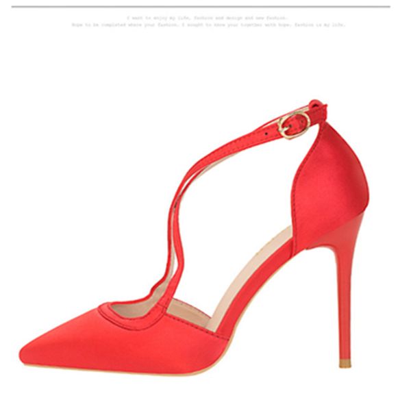 

women shoes 2020 high heels cross tied pump silk elegant ladies shoe female summer shoe wedding pointed toe thin heels, Black