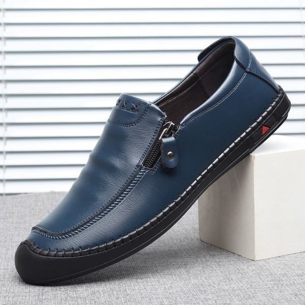 

monstceler brand men's leather loafer shoes british fashion casual shoes breathable side zip handmade sneaker m1211, Black