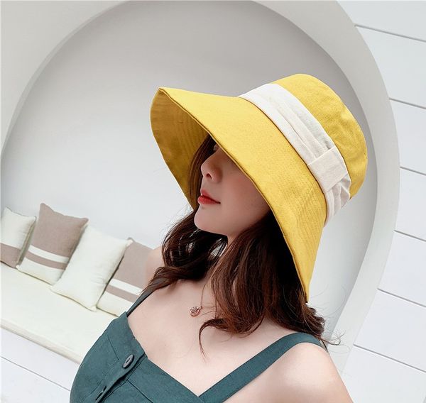 

2020 korean version new style ins web celebrity spring and summer big eaves sunshade fisherman hat woman sweet sun block flat basin hat, Blue;gray