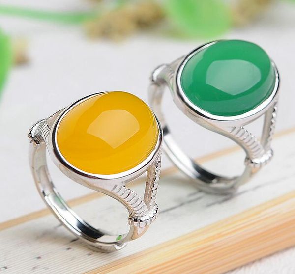 

натуральный 925 серебро инкрустированные халцедон кольцо элегантный женский нефрит нефритовое кольцо подвижное кольцо рот танабата подарок, Silver
