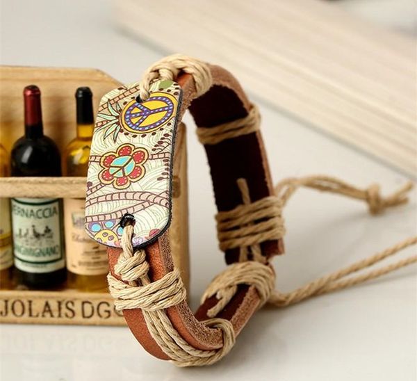 

leather bracelet 12pcs/lot peace leather rope weaving chinese style bracelet cross religious bracelets for men's women k2578, Golden;silver