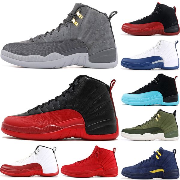 

2019 designer basketball shoes 12 12s red taxi unc university blue flu game ov white black wolf grey mens athletic sports sneakers 7-12