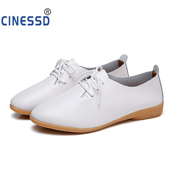 

genuine leather oxford shoes for women size 44 round toe lace-up casual shoes spring and autumn flat loafers white, Black