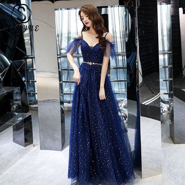 

navy blue evening dresses skyyue k281 shining crepe boat neck formal evening gowns for women a line vestidos de festa longo, White;black