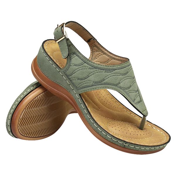 

new women flip-flops sandals with ankle strap embroidery lightweight soft footbed beach casual shoe