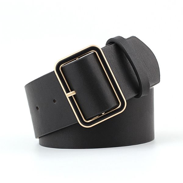 

vintage women's wider square buckle belt ladies dress vegan colorblock buckle waist belt gift pin buckle faux leather pu hip belt, Black;brown