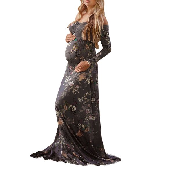 

women pregnants pgraphy props off shoulder long sleeve maternity floral print breastfeeding clothes ropa embarazada, White