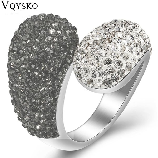 

fashion 316l stainless steel jewelry ring with crystals women double round crystal head rings for wedding party accessories, Golden;silver