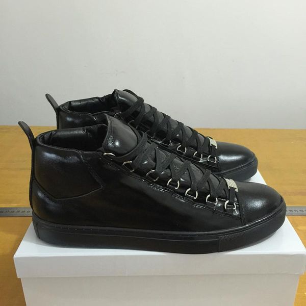 

name brand man casual shoes flat kanye west fashion wrinkled leather lace-up high male arena shoes runaway trainer 46 l14, Black