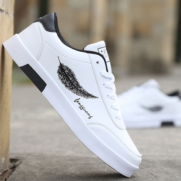 

2019 men casual shoes breathable male tenis masculino feather print shoes zapatos hombre sapatos outdoor flats sneakers, Black