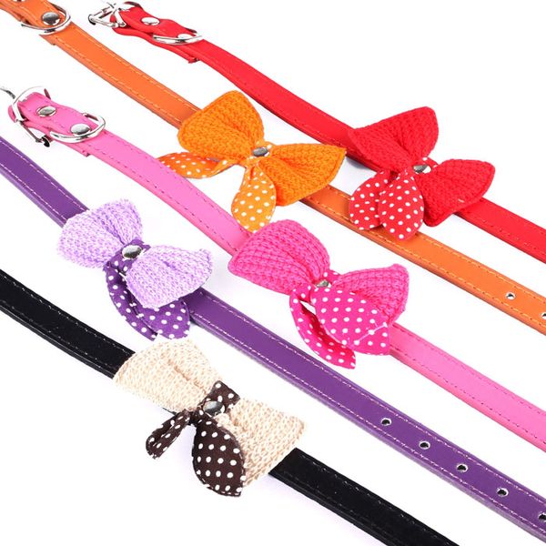 

knit bowknot collars adjustable leather dog puppy pet necklace fashion durable gorgeous correa para perro collier chien