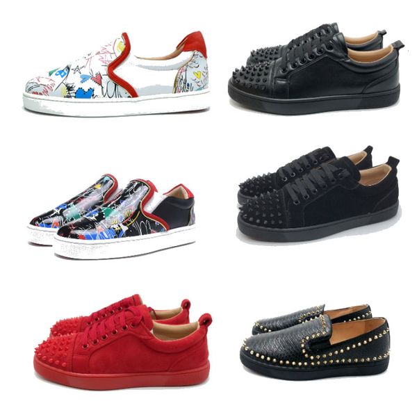 

red bottom spike shoes 2020 mix lace up designer shoes loafers slip on leather suedue luxury casual shoes size 35-46 with box t05, Black