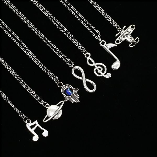 

vintage silver plated chains ketting collier music pendant choker necklace women femme jewelry bijoux accesorios mujer collares, Golden;silver