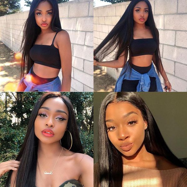 

long straight lace front wig lace front human hair wigs preplucked with baby hair remy brazilian wig, Black;brown