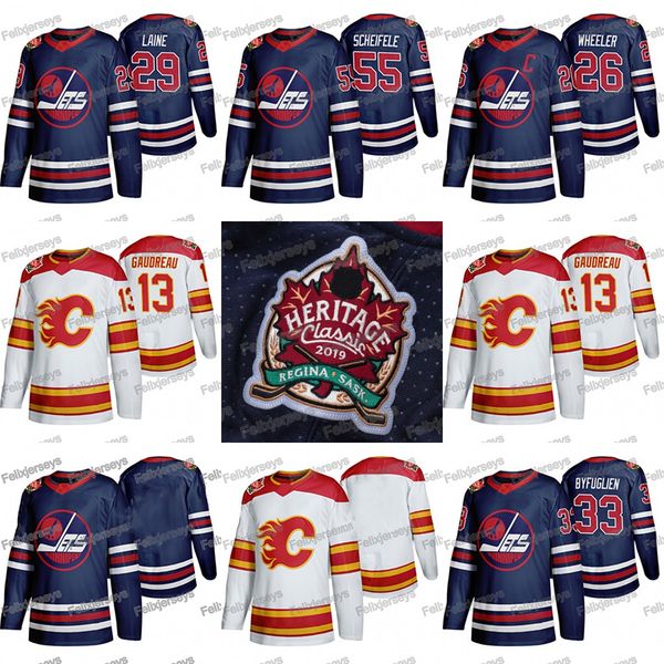 

2019 heritage classic 13 johnny gaudreau calgary flames patrik laine mark scheifele 26 blake wheeler dustin byfuglien winnipeg jets jerseys, Black;red