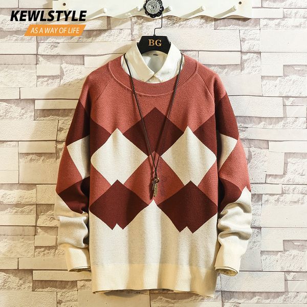 

geometry pattern janpanese knit sweater mens crewnecks autumn winter long sleeve vintage casual knitwear pullover men my13, White;black